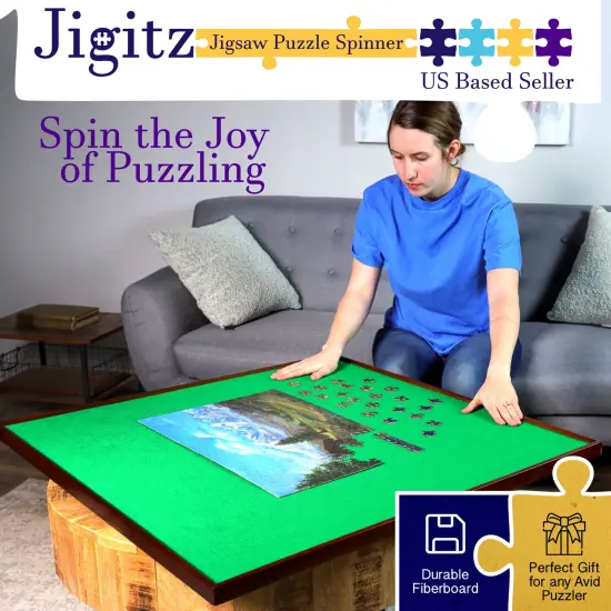 Jigitz Jigsaw Puzzle Spinner &ndash; 34&rdquo; Square Puzzle Holder Rotating Game Table {2}
