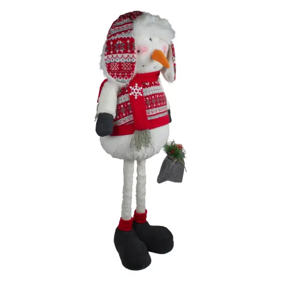 Northlight Plush Snowman with a Bag of Present and Telescopic Legs Christmas Figure - 33" White {3}