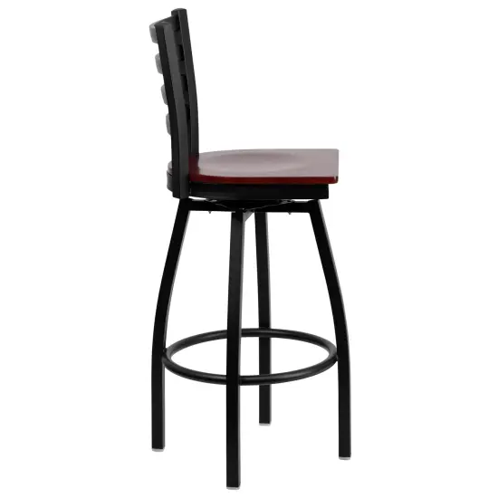 Emma and Oliver 2 Pack Ladder Back Swivel Metal Barstool Mahogany/BlackMetal {4}