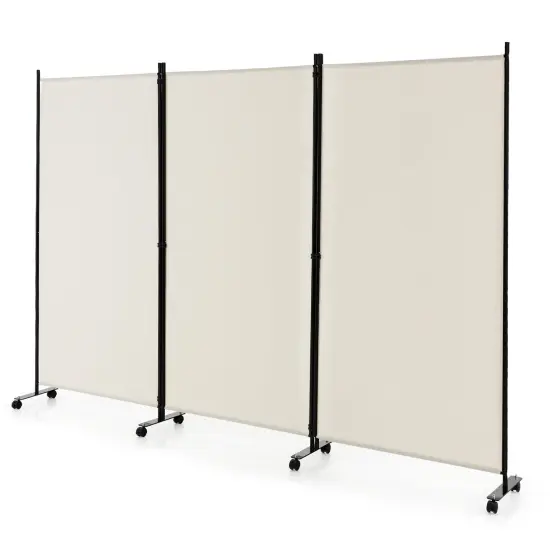 Costway 3-Panel Folding Room Divider 6Ft Rolling Privacy Screen withLockable Wheels Black/Brown/Grey/White {10}