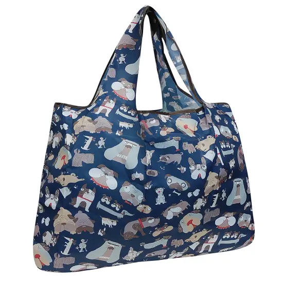 Wrapables Large Foldable Tote Nylon Reusable Grocery Bag Gray French Bulldogs {7}