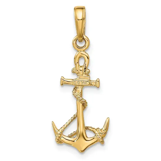 14K Gold 3D Anchor & Rope Charm Ship Sailing Pendant 25 X 11mm Jewerly {5}