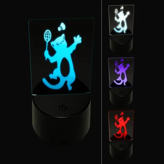Cat Playing Badminton 3D Illusion LED Night Light Sign Nightstand Desk Lamp {1}