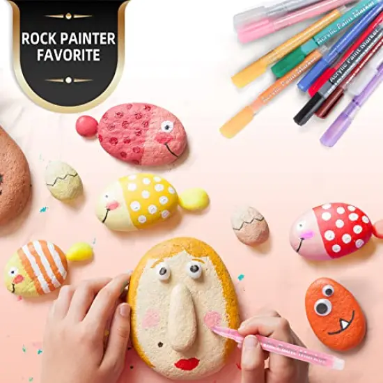 Acrylic Paint Pens Markers -12 Color Waterproof Paint Pens for Rock Painting,Graffiti, Stone, Ceramic, Glass, Wood, Fabric, Canvas, Porcelain, Metal,Water Based Quick Dry Non-Toxic and No Odor {5}