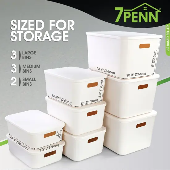 7Penn Pantry Organizer Bins 8 Pieces - White Nordic Plastic Basket Set with Lids {4}