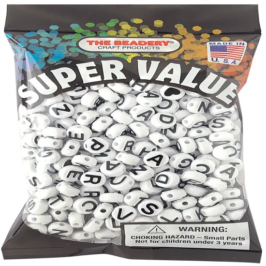 The Beadery Alphabet Beads 10mm-White With Black Lettering {1}