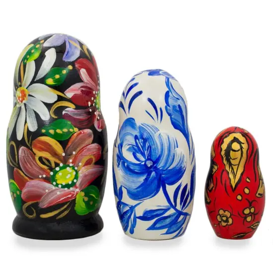 Set of 3 Khokhloma Flowers Wooden Nesting Dolls 4.25 Inches {1}