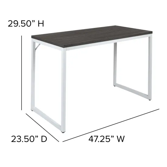 Merrick Lane Berlin 47 Inch Computer Desk with Open Metal Frame RusticGray/White {5}
