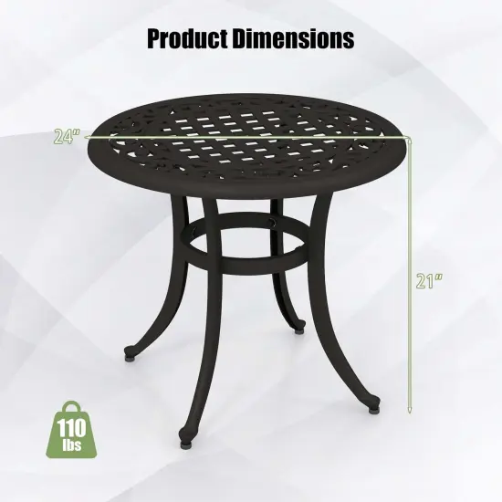 Costway 24" Patio Side Table with Adjustable Footpads Round Cast Aluminum End Table {3}