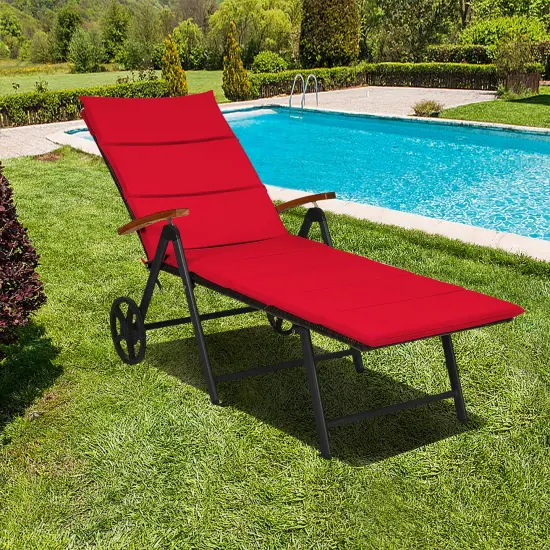Costway 2 PCS Folding Patio Rattan Lounge Chair Cushioned Aluminum w/ Wheel {8}