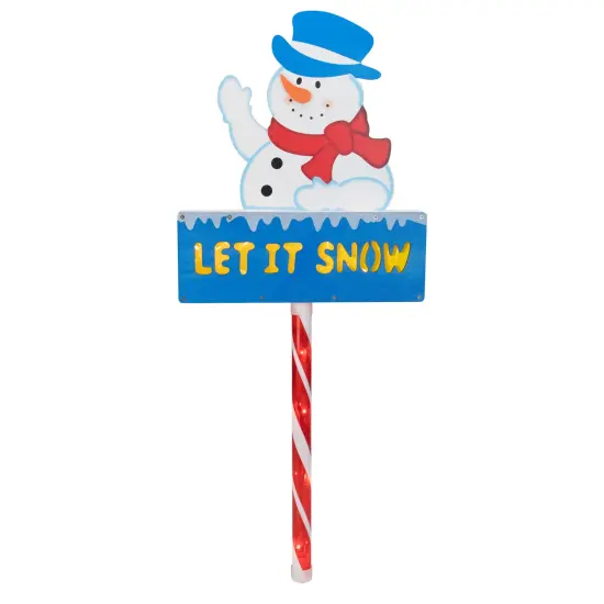 Northlight 28.5" Lighted Snowman 'LET IT SNOW' Christmas Lawn Stake - Clear Lights Blue {1}