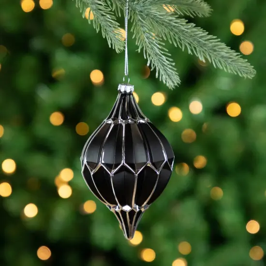 Northlight Set of 2 Matte Black and Silver Finial Christmas Glass Ornaments 5" {3}