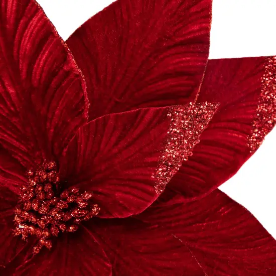 Northlight 24" Red Glittered Poinsettia Christmas Stem Spray {5}