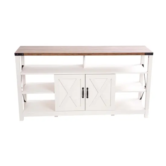 Merrick Lane Green River Media Console with Open and Closed Storage White/Oak {1}