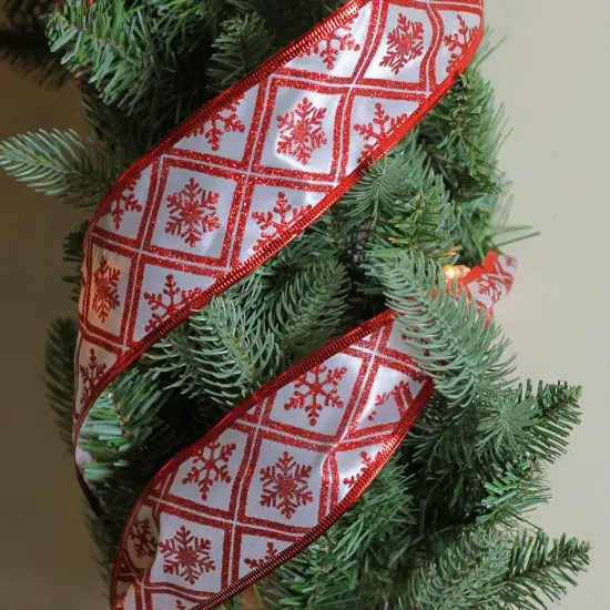 Northlight Club Pack of 12 White and Red Snowflake Wired Christmas Craft Ribbon Spools 2.5" x 120 Yards {4}