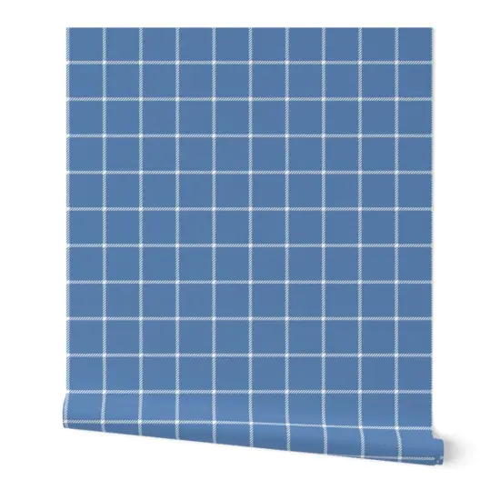 Peel & Stick Wallpaper 2FT Wide Minimal Check Simple Plaid Cornflower Blue Grid Windowpane Custom Removable Wallpaper by Spoonflower {7}