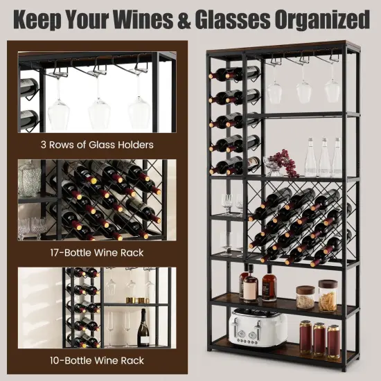 Costway Industrial Wine Rack Multi-purpose Freestanding Bakers Rack with Glass Holder {6}