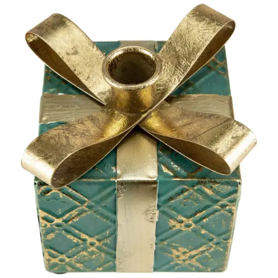 Northlight 4.5" Green Metal Gift Box Christmas Taper Candle Holder {5}