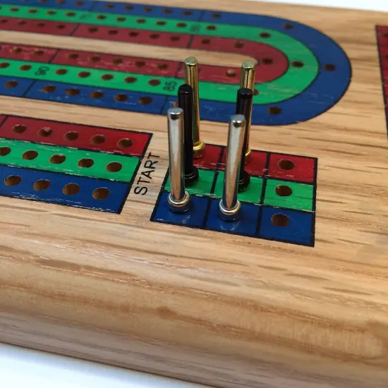 WE Games Classic Cribbage Set - Solid Wood TriColor Continuous 3 Track Board with Metal Pegs {11}
