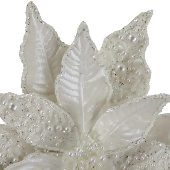Northlight 22" Pearl White Glittered Poinsettia Christmas Stem Spray {5}