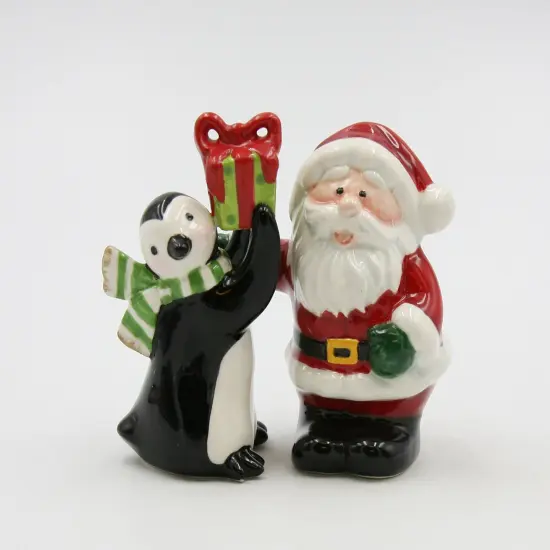 Ceramic Christmas Decor Santa Claus and Penguin Salt and Pepper Shakers, Home Décor, Gift for Her, Gift for Mom, Kitchen Décor {3}