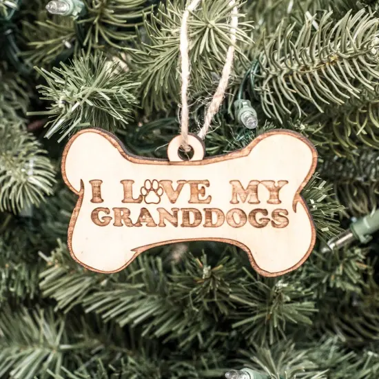 Ornament - I Love My Granddogs - Raw Wood 4x2in {3}