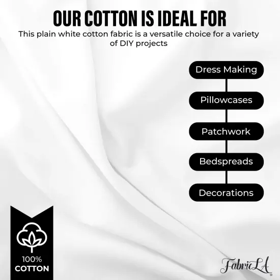 FabricLA 100% Cotton Lawn Fabric | White | 1 Yard {5}