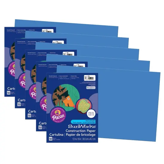 Construction Paper, Blue, 12" x 18", 50 Sheets Per Pack, 5 Packs {1}