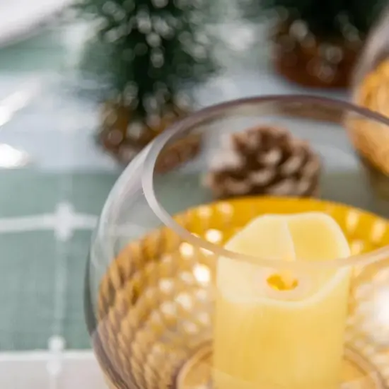 2 CLEAR GOLD 6" wide Glass Round Honeycomb Rim Vases {3}