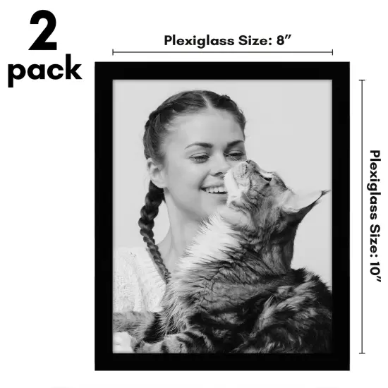 Americanflat 8x10 Picture Frames - Set of 2 - Photo Frames for Wall Display - Polished Plexiglass Cover - Hanging Hardware for Vertical and Horizontal Display - Includes Easel - Black {2}