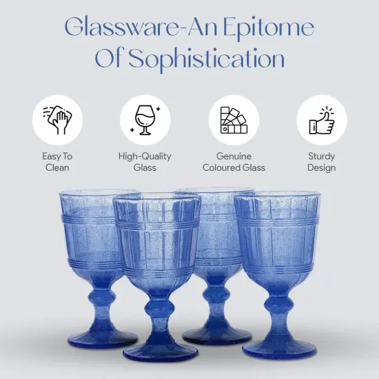 American Atelier Vintage Blue Bubbles Wine Glasses Set of 4, 11 oz - Blue {5}