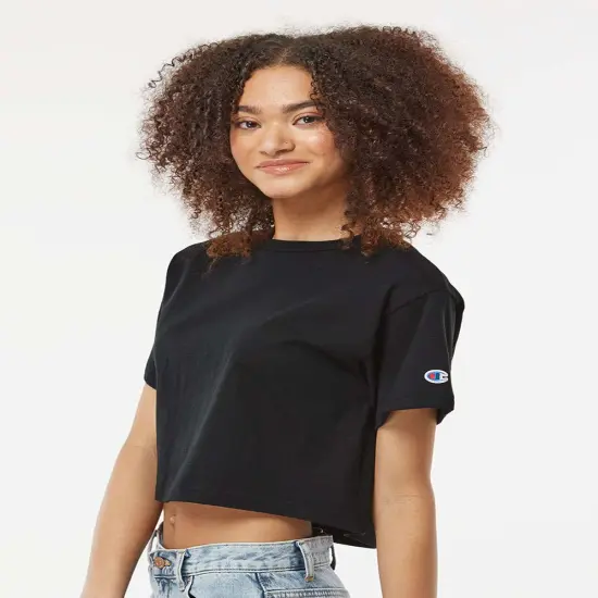 Champion&reg; Women's Heritage Jersey Crewneck Short Sleeve Crop T-Shirt Black {3}
