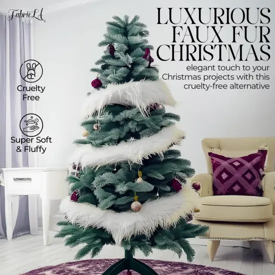 FabricLA Faux Fur Ribbon Trim Fabric - 2" Wide x 36" Long (3 FT) - Soft Christmas Fur Great for Crafting, Sewing, and Decorating - White {5}