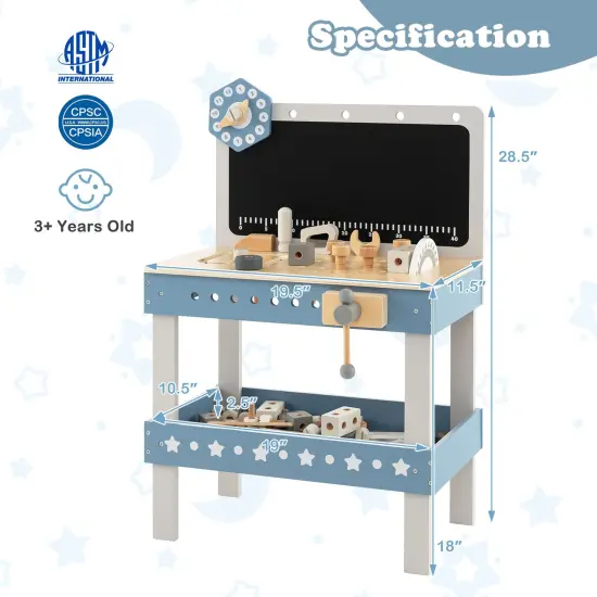 Kids Play Tool Workbench Set With 61 Pcs Tool And Parts Set-blue {4}