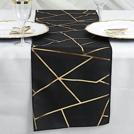 Geometric Polyester Table Runner Black {1}