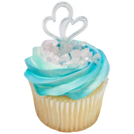 Double Heart Silver Cupcake or Cake Decorating plastic toppers 12 set {1}