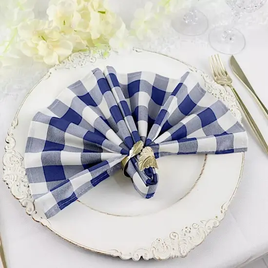 25 pcs 15x15" Navy Blue White Checkered Polyester NAPKINS {1}