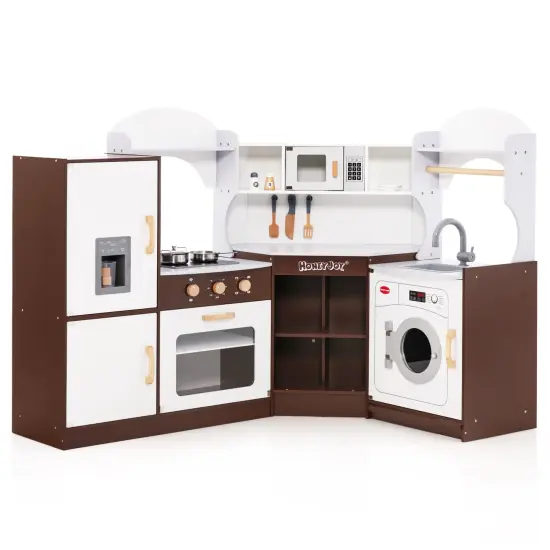 Brown Kitchen Play-set with Ice Maker Microwave Oven Sink and Washing Machine for Kids {1}