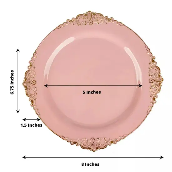 10 DUSTY ROSE GOLD 8" Round Plastic Salad Dinner PLATES {4}