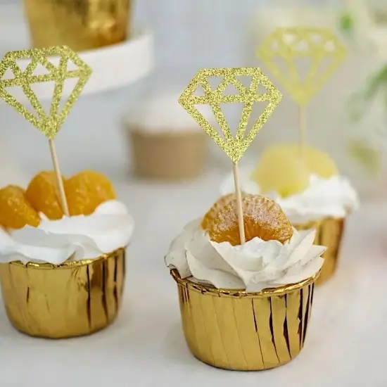 24 GOLD Glittered Diamond Ring CUPCAKE TOPPERS {3}