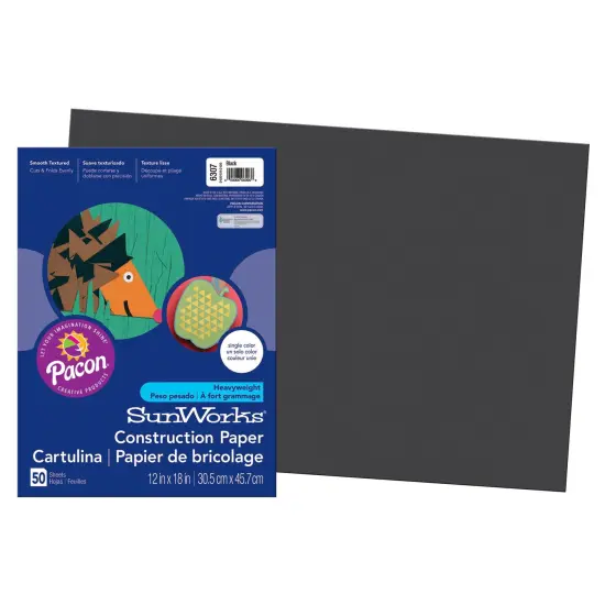 Construction Paper, Black, 12" x 18", 50 Sheets Per Pack, 5 Packs {2}