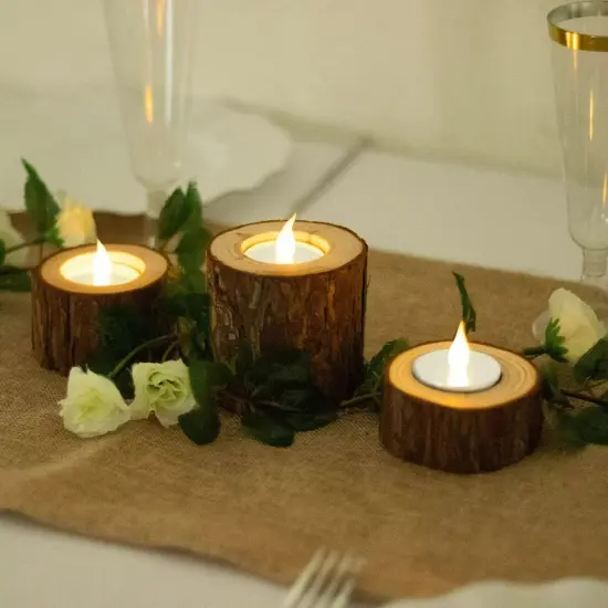 3 NATURAL Round Assorted Wood Slice Tea Light CANDLE HOLDERS {2}