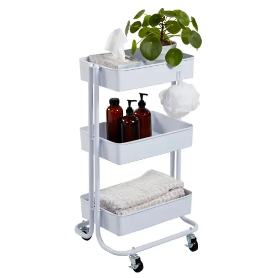 3-Tier Metal Rolling Utility Cart, Mobile Storage Organizer White {6}
