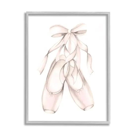 Stupell Industries Soft Pink Ballerina Slippers Framed Giclee Art Gray Frame {1}
