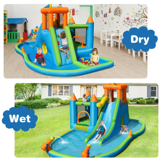Inflatable Water Slide Kids Bounce House Splash Water Pool with Blower {6}