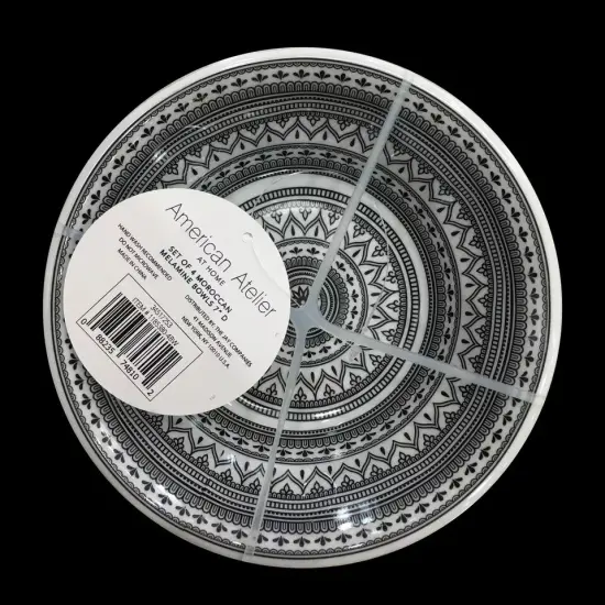 American Atelier Melamine Cereal Bowls Set Of 4 Moroccan Black/White Design {3}