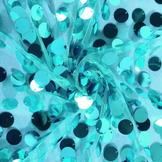 120" Large Payette Sequin Round Tablecloth Turquoise {3}