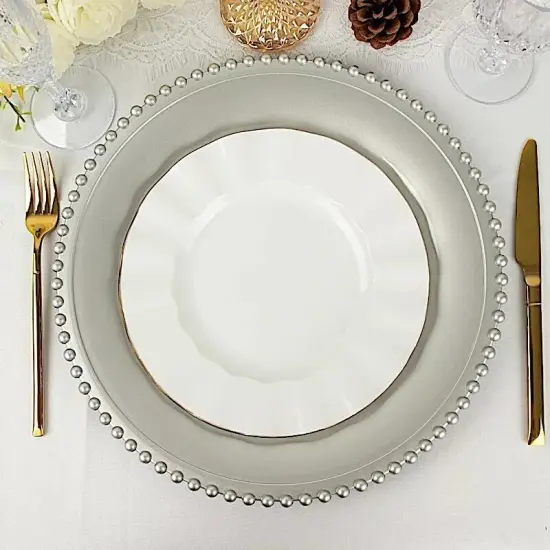 24 Silver 12" Round Beaded Rim Charger Plates {3}