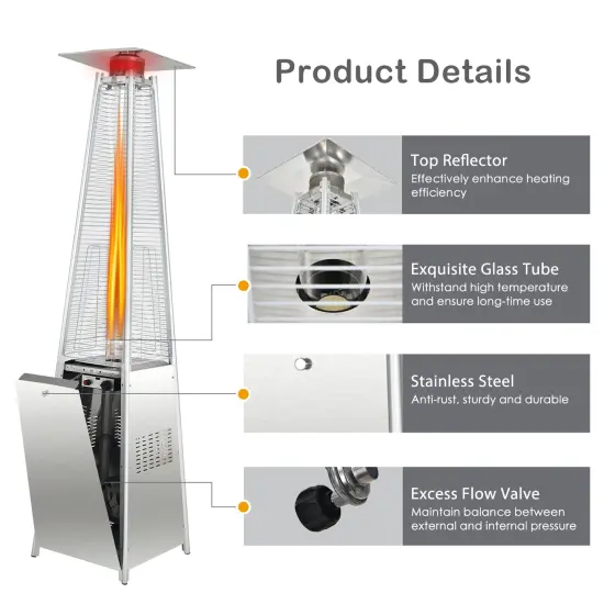Silver 42000 BTU Pyramid Patio Heater with Wheels {5}
