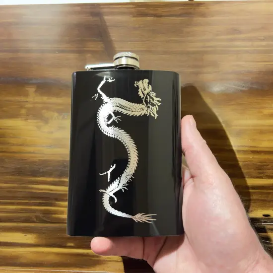8oz BLACK Chinese Dragon Flask {6}